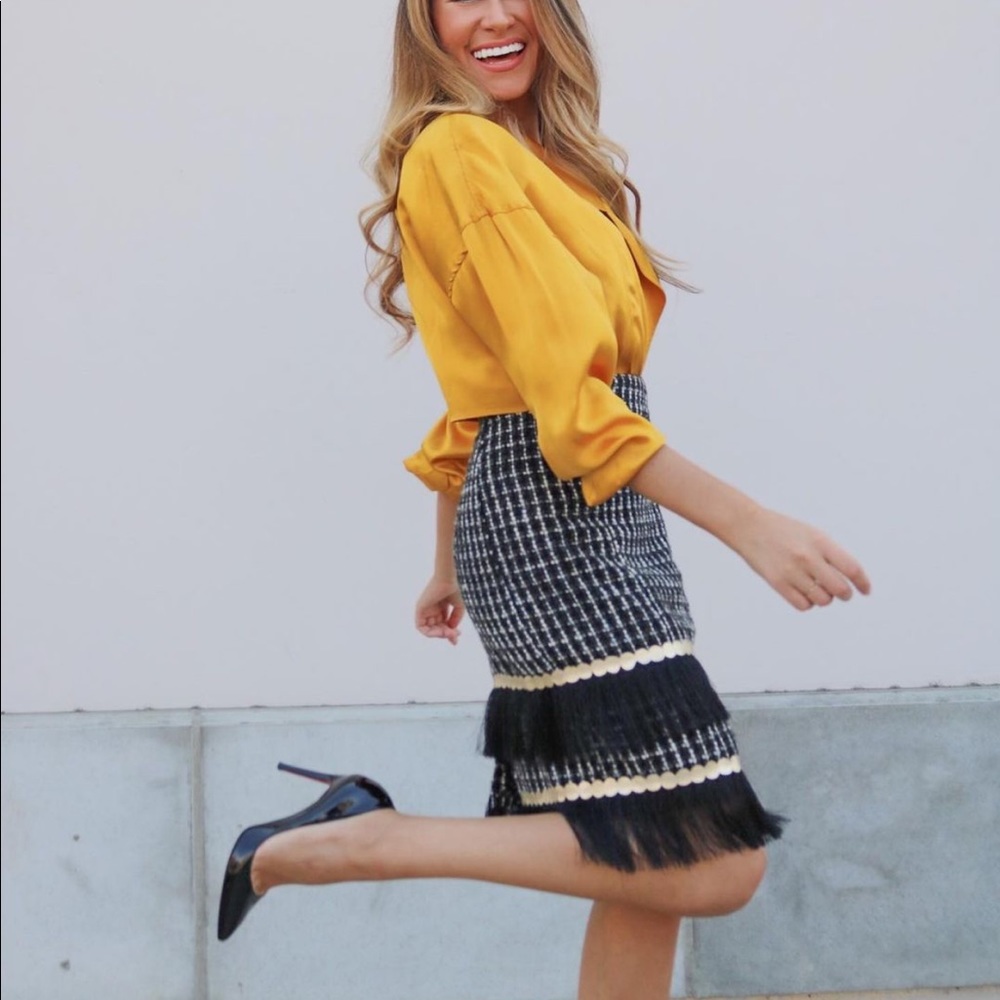 Custom black and white tweed skirt